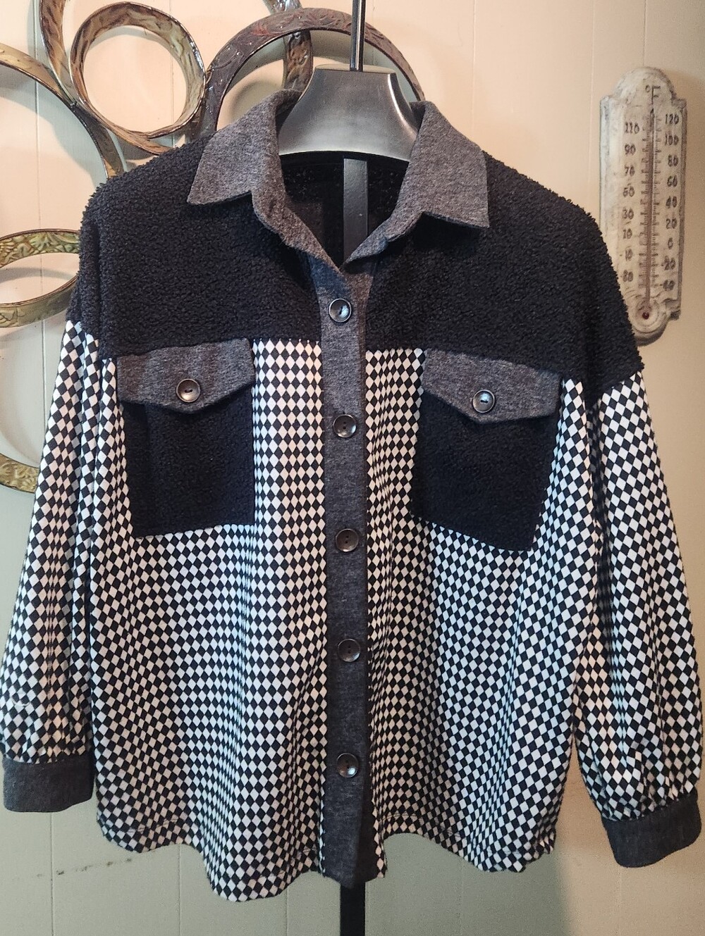 Ces Femme Houndstooth Pattern Shacket
